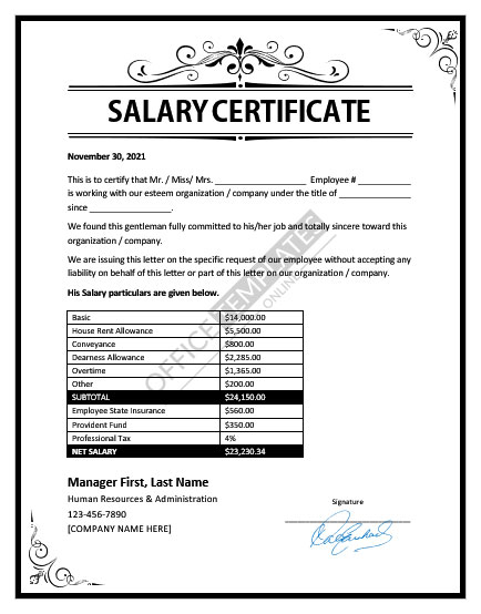 salary certificate format 3