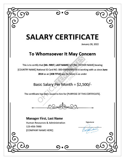 salary certificate format 4