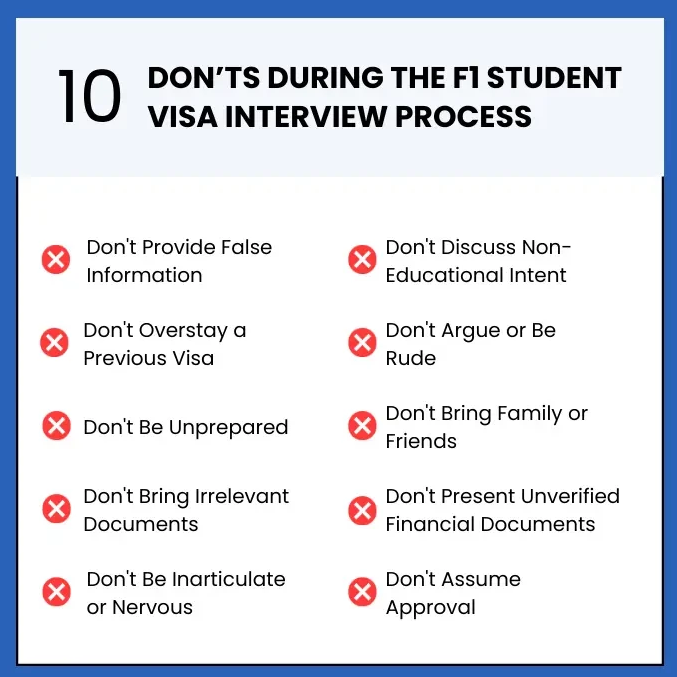 10 donts during the F1 student visa process